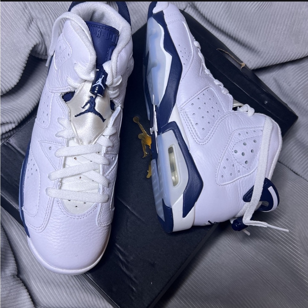 White & Navy Jordan Retro 6s